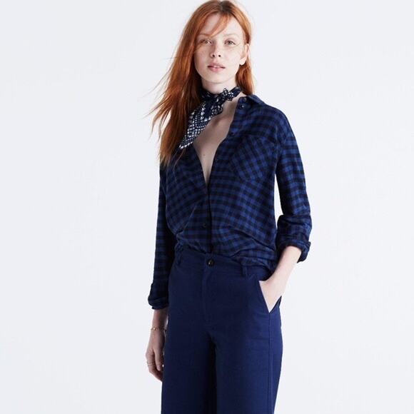 Madewell Black and Blue Gingham Long Sleeve Button Down Shirt Size Small - Picture 1 of 14